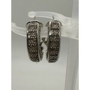 Vintage DBJ 925 Sterling Silver Rhinestone Half Hoop Earrings Dee Berkley Jewely